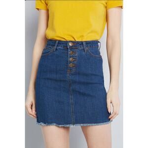 3/$20 Modcloth Denim Skirt Size 10 Raw Hem Jean Mini Exposed Button Fly